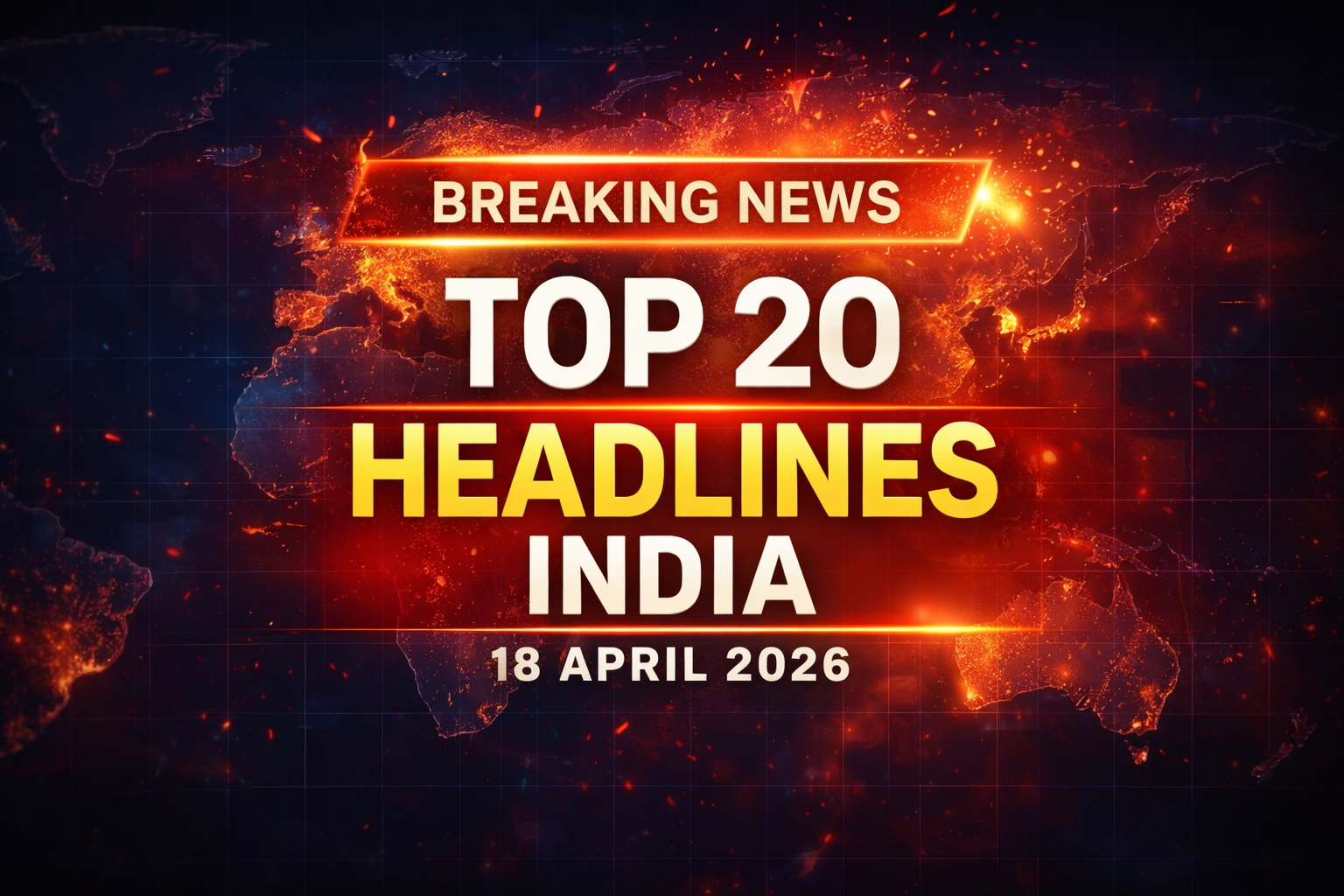 Top 20 news headlines in India on 18 April 2026 